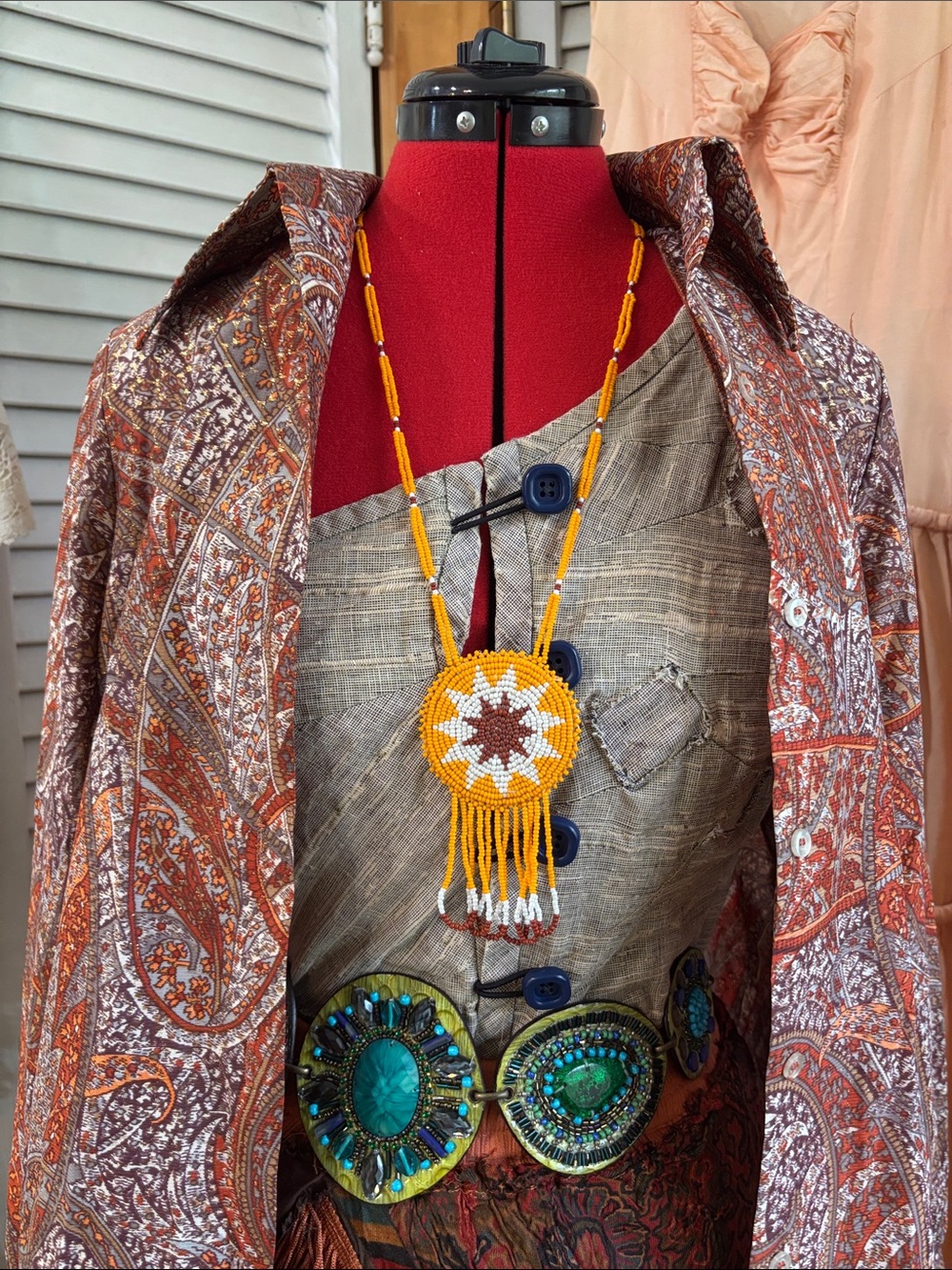 Native American Hand Beaded Necklace Pendant Seed Bead Vintage Estate Sale 26” - Picture 3 of 4